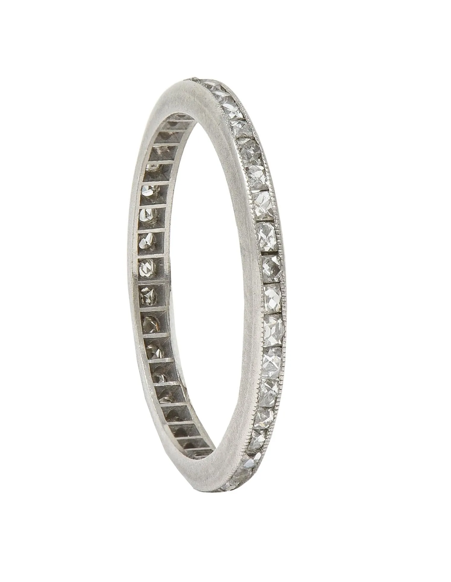 Art Deco 0.80 CTW French Cut Diamond Platinum Antique Eternity Wedding Band Ring