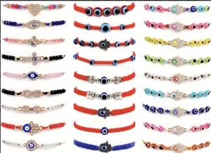 Assorted Adjustable Bracelet Multiple Colours, Evil Eye, Symbols, Bedazzled