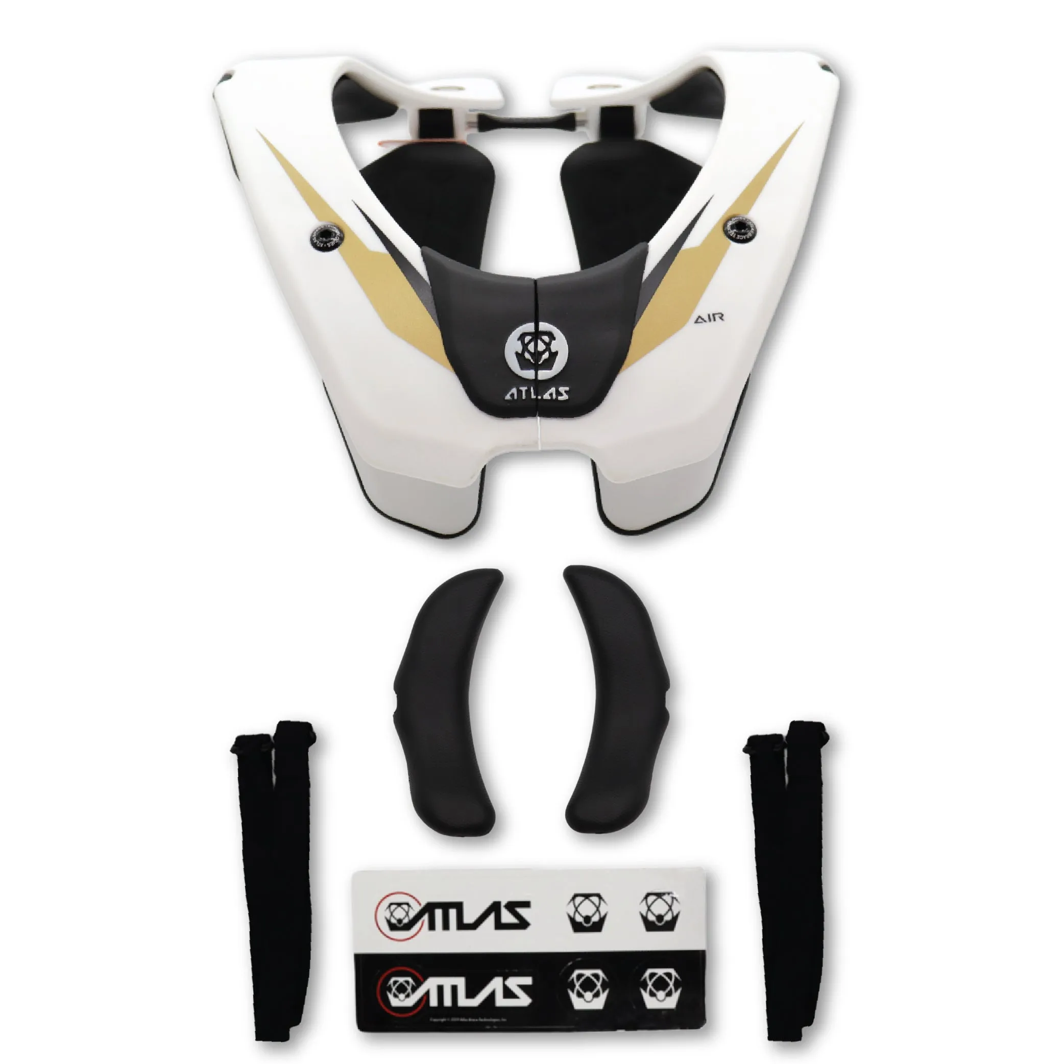 Atlas Air Anti-Compression Sport Neck Brace (Adult - Small) for Use In: Powersports, Offroad Racing, Motocross, Mountain Biking, BMX, Snowmobiling, Snowboarding (White/Gold)