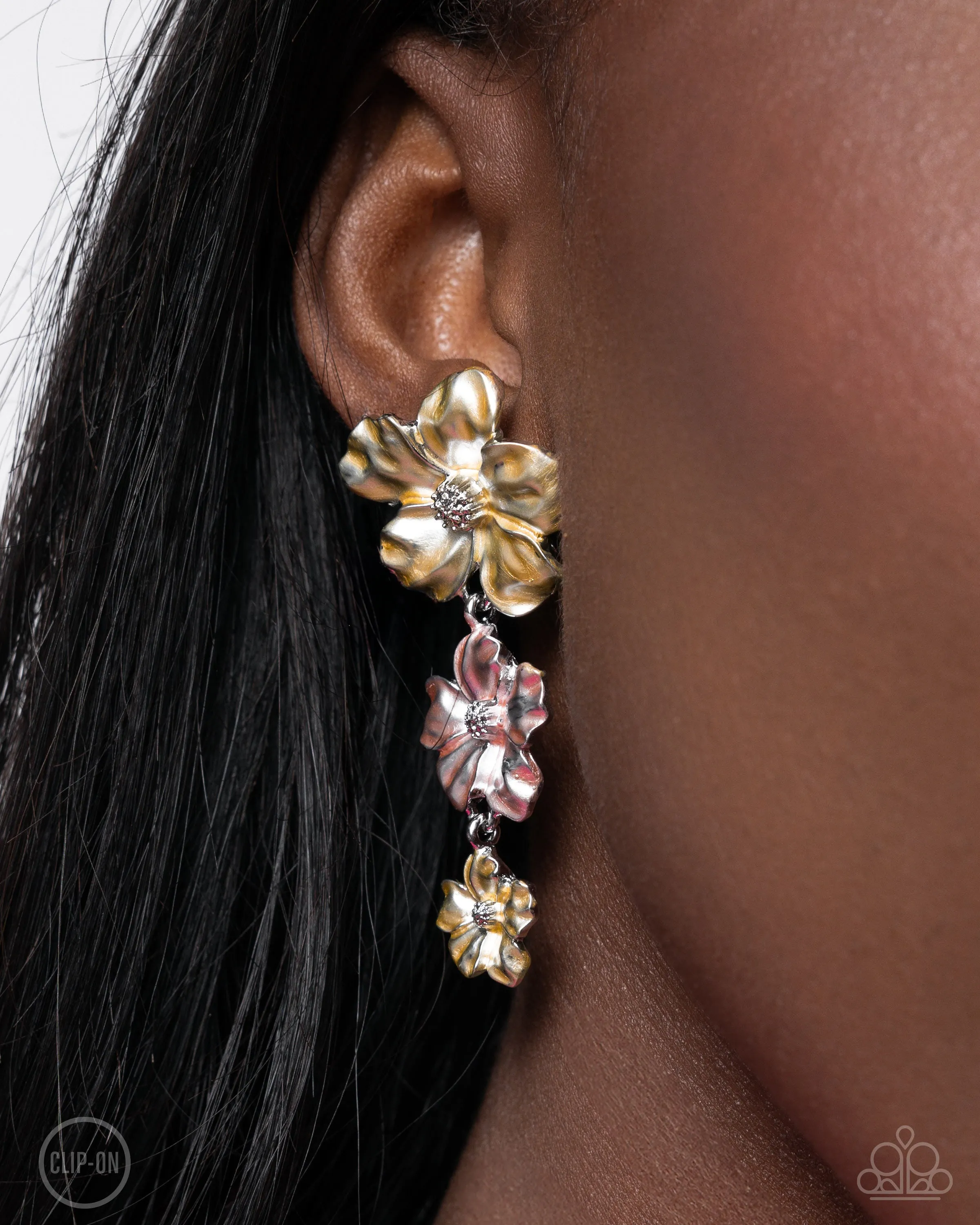 Balanced Bouquet - Yellow - and Pink Flower Paparazzi Clip-On Earrings