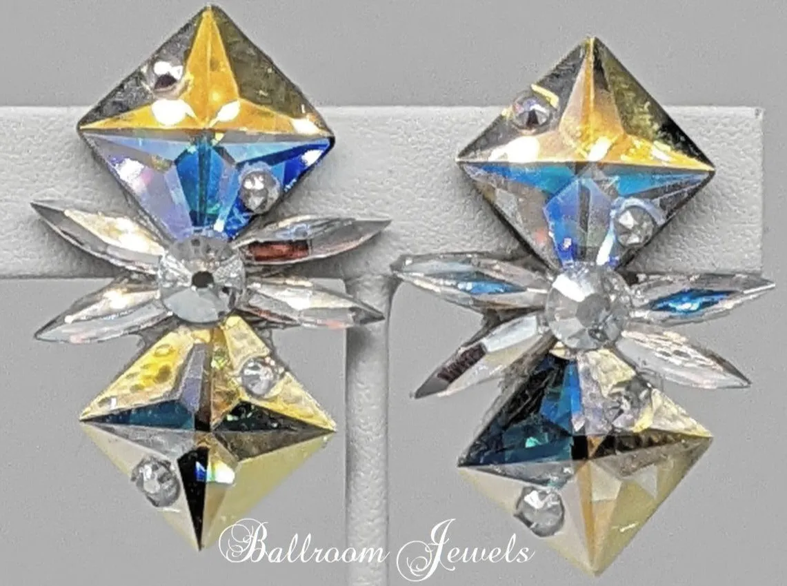 Ballroom Crystal Earrings Squares and Spray