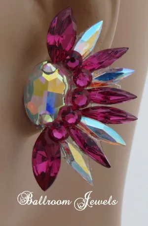 Ballroom Earrings Oval and Spray in fuchsia