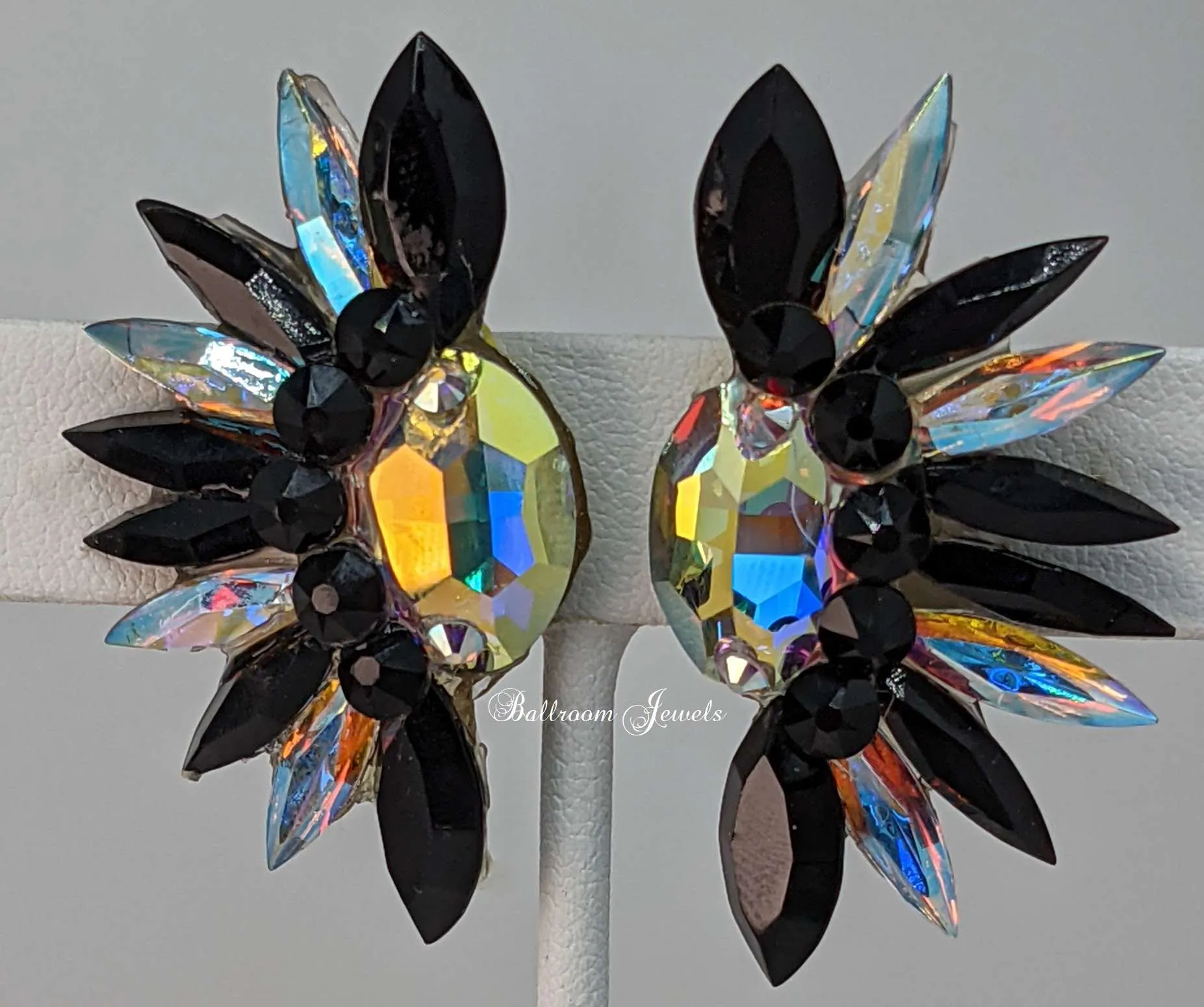 Ballroom Earrings Oval and Spray in Jet black