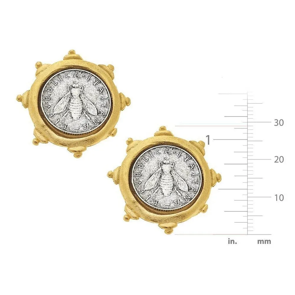 Bee Coin Clip Earrings