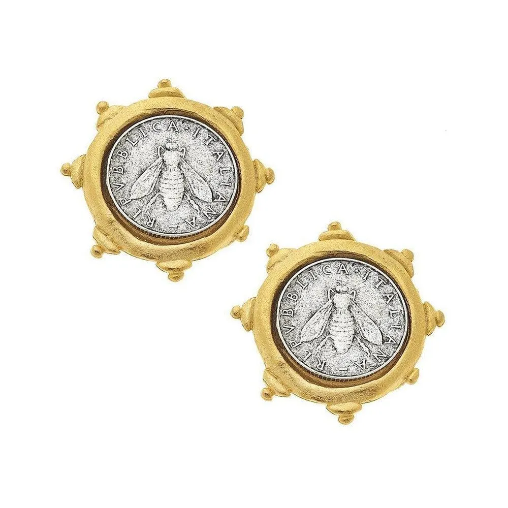 Bee Coin Clip Earrings