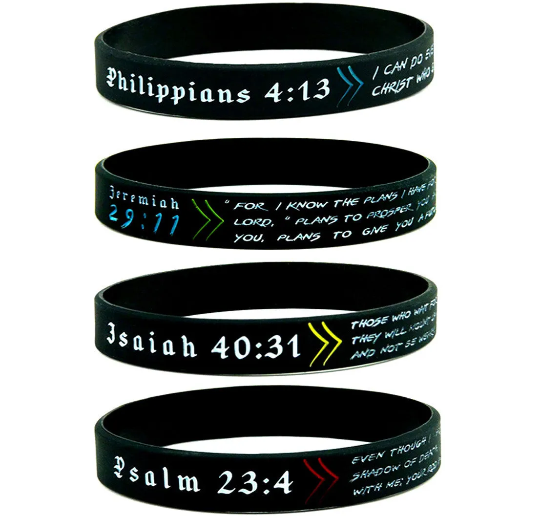 BIBLE BRACELETS, GIFT PACK - Set of 4 Silicone Bracelets w/ Engraved Scriptures