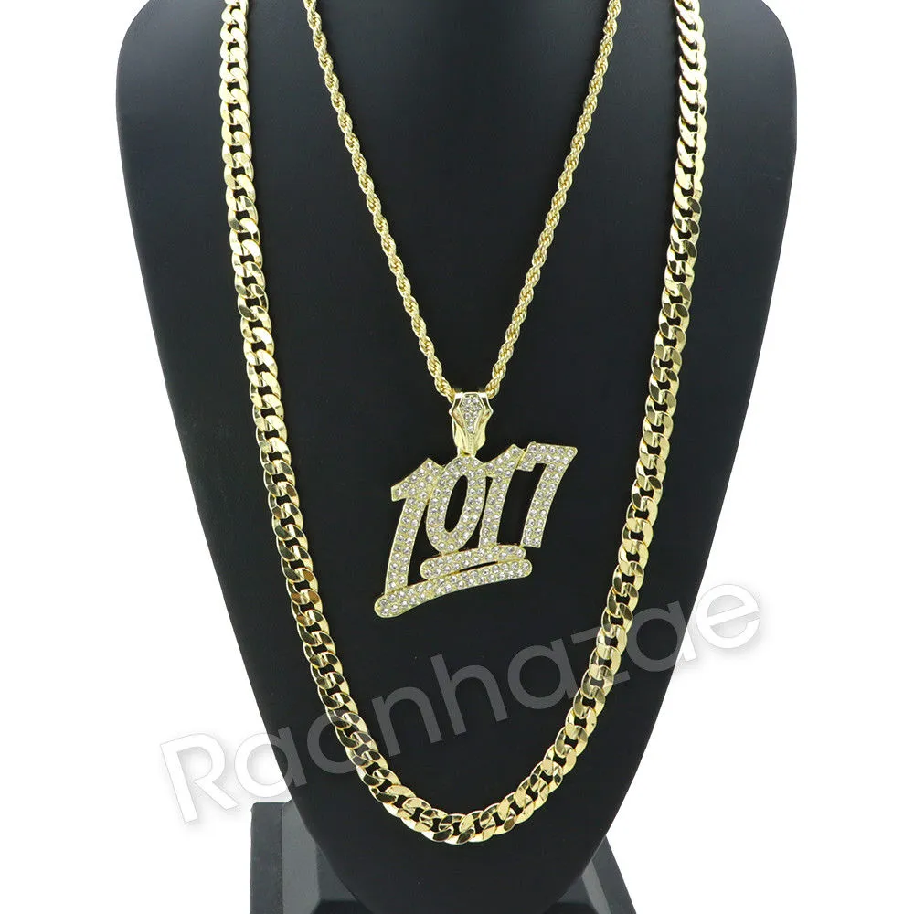 BIG NUMBER 1017 CHARM ROPE CHAIN DIAMOND CUT CUBAN CHAIN NECKLACE G61