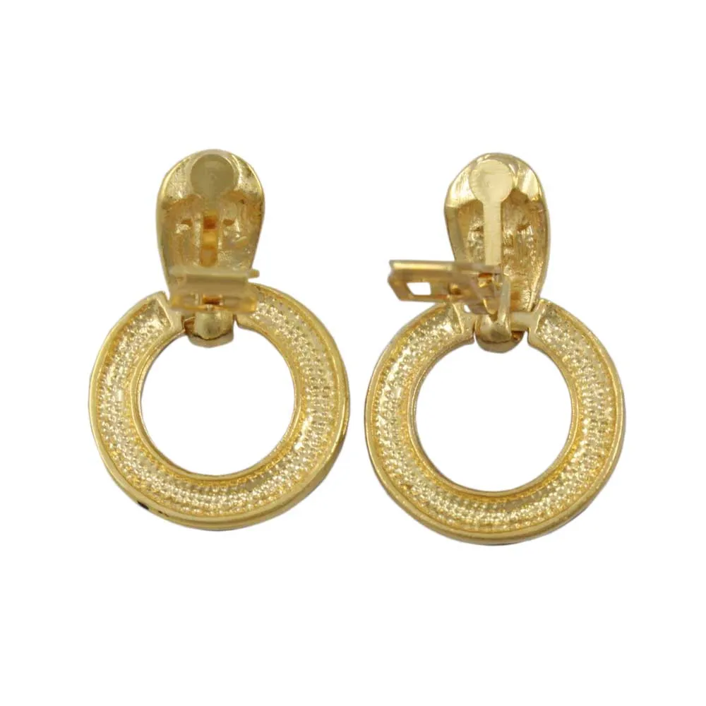 Black and Crystal Doorknocker Clip Earring in Gold- REE829C