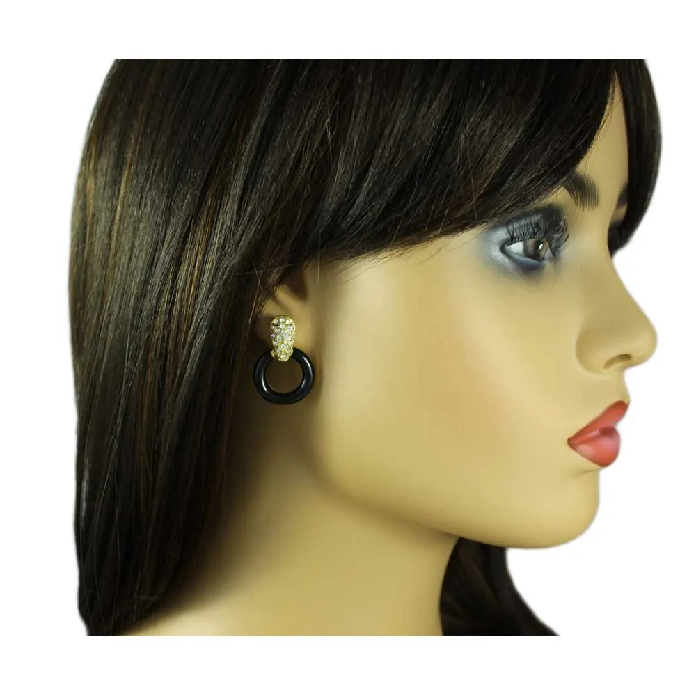 Black and Crystal Doorknocker Clip Earring in Gold- REE829C