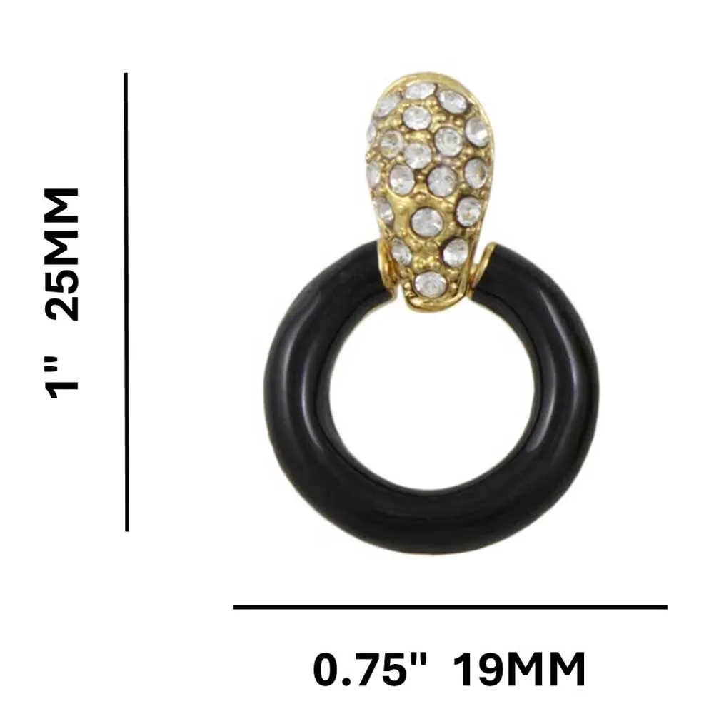Black and Crystal Doorknocker Clip Earring in Gold- REE829C