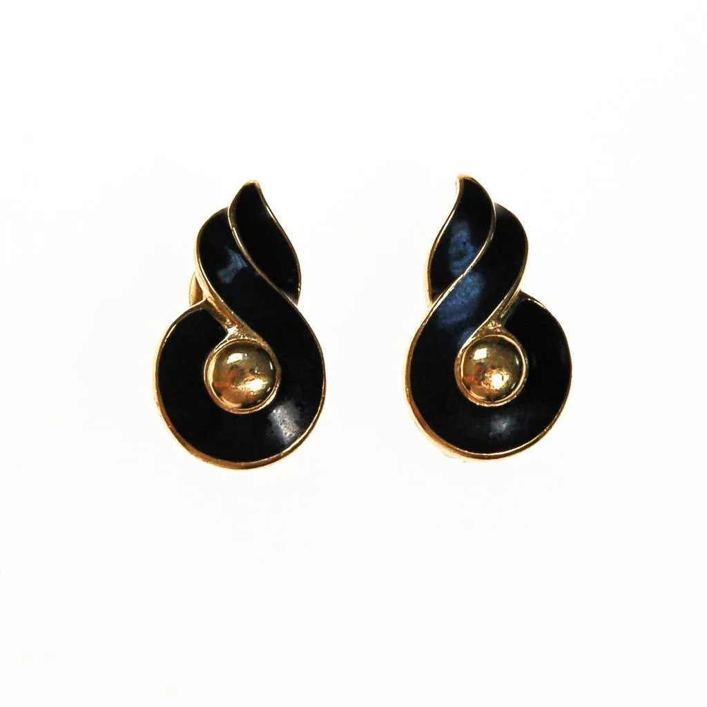 Black and Gold Clip earrings by Monet