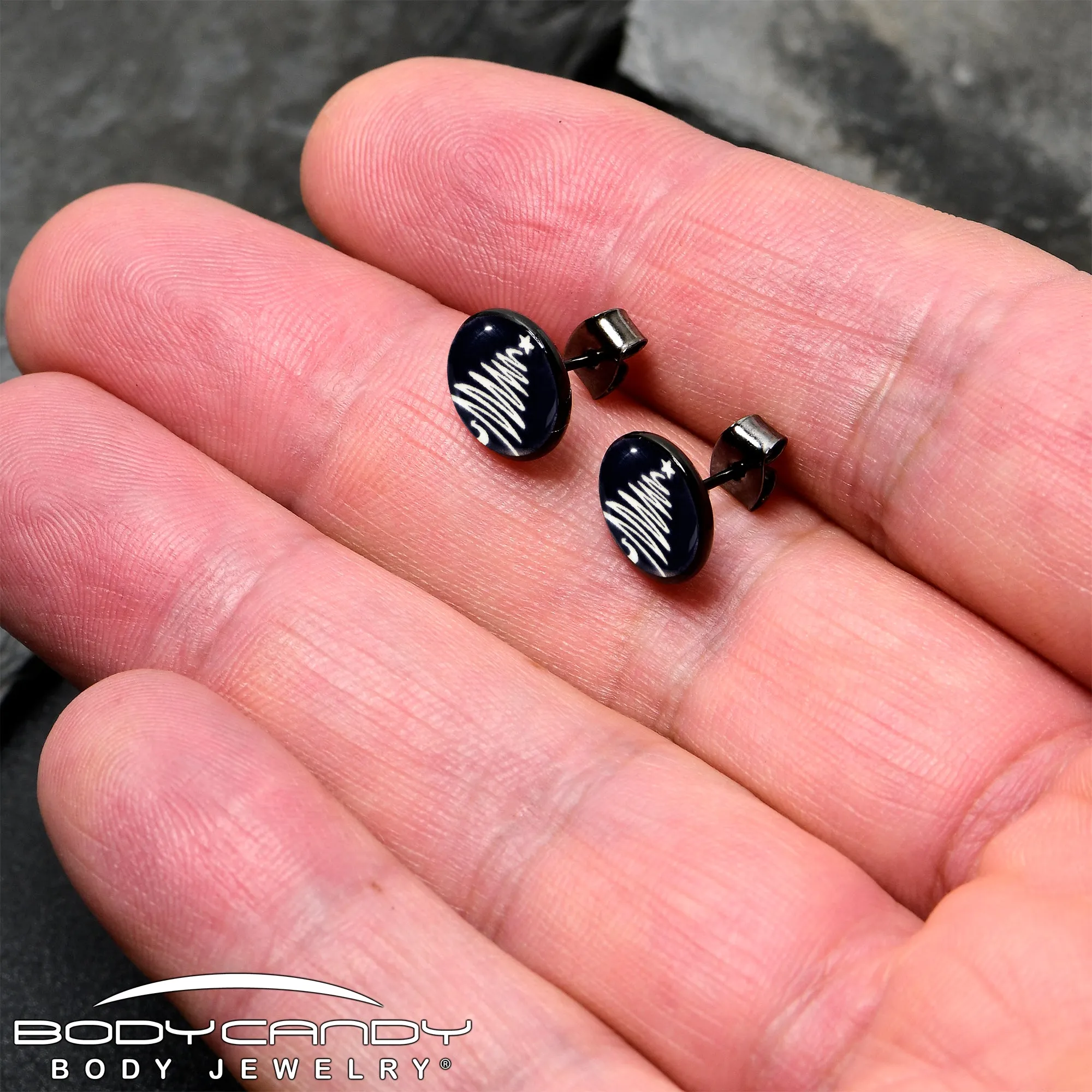 Black Anodized Glow in the Dark Holiday Christmas Tree Stud Earrings