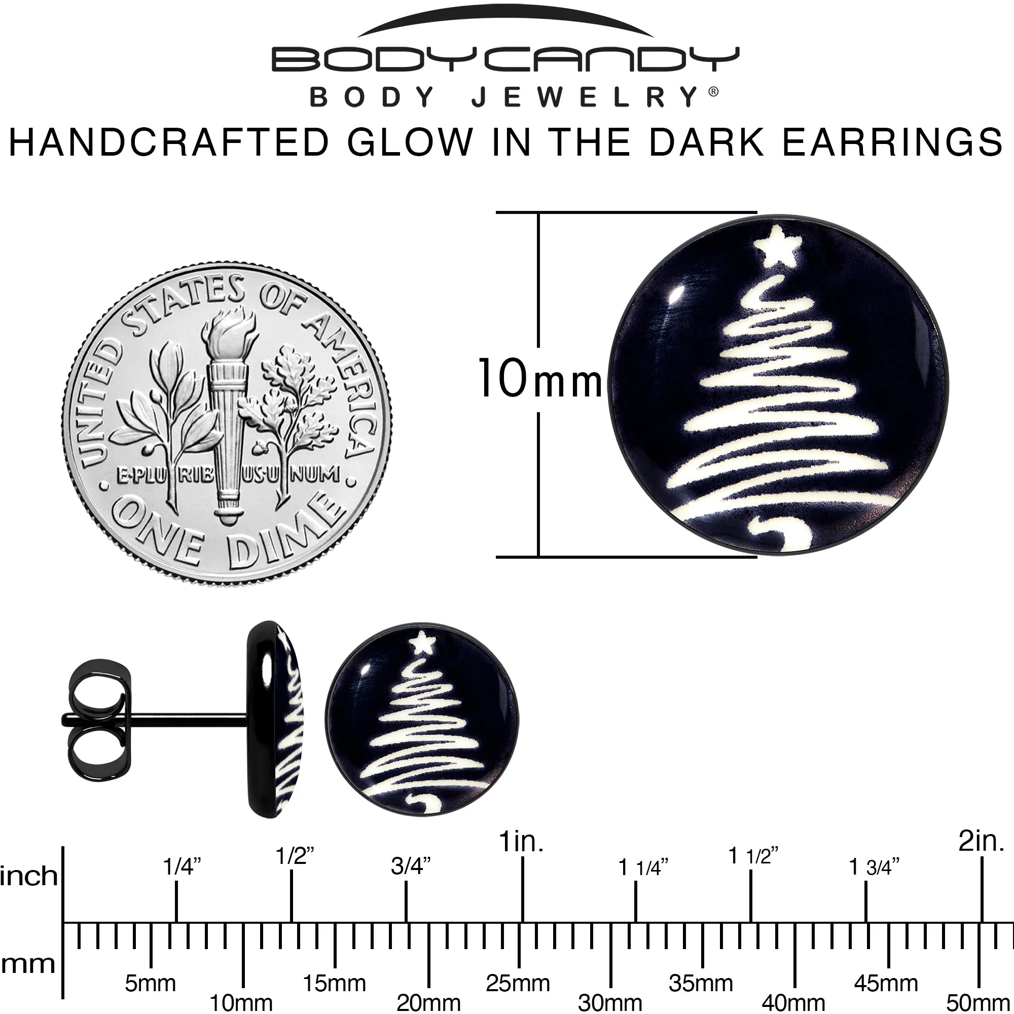 Black Anodized Glow in the Dark Holiday Christmas Tree Stud Earrings