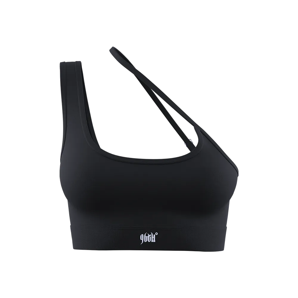 Black One Shoulder Adjustable Sports Bra