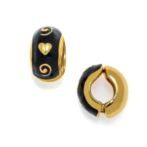 Black w/Gold Motif Reversible Hugs® Clip Earrings
