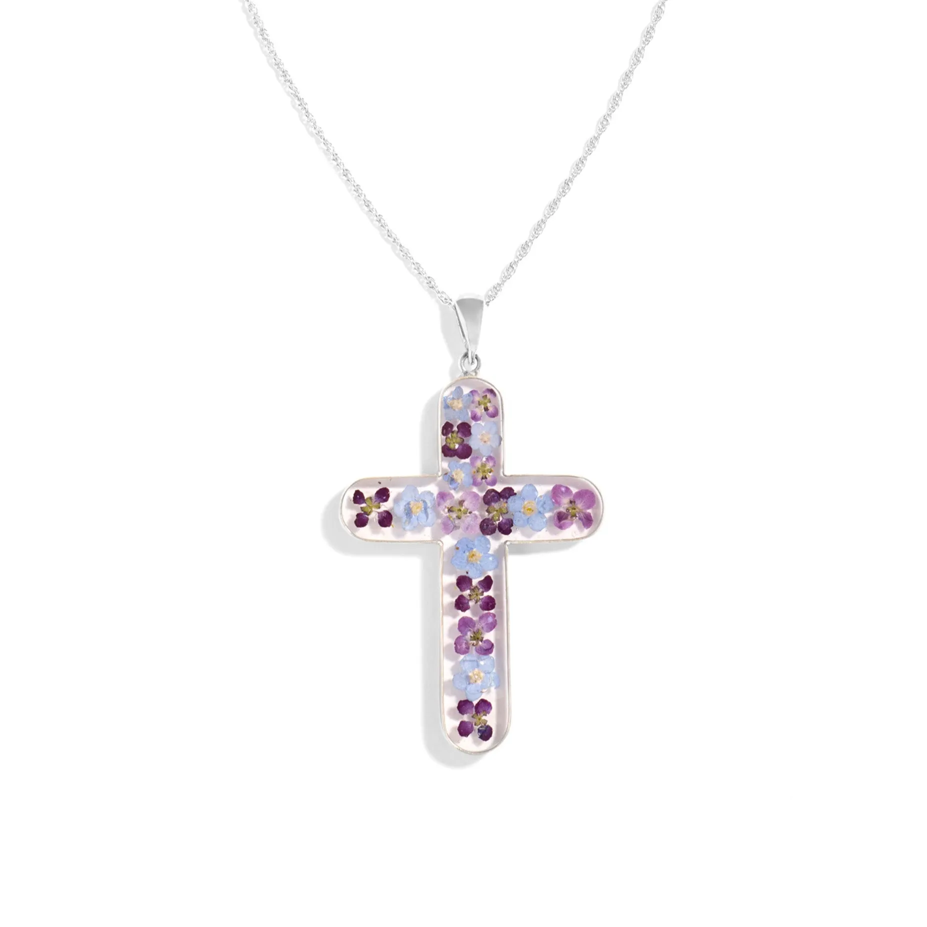 Blue Blooms Cross Necklace