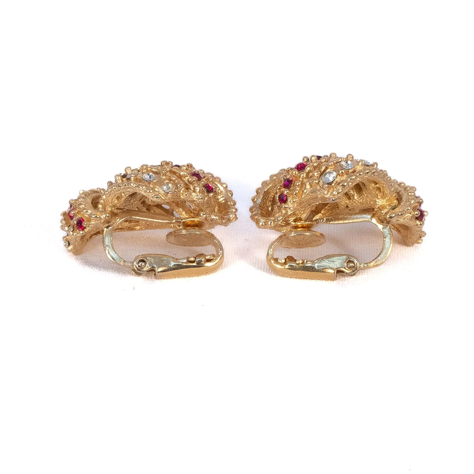 Boucher Red Rhinestone Bracelet and Earrings Set