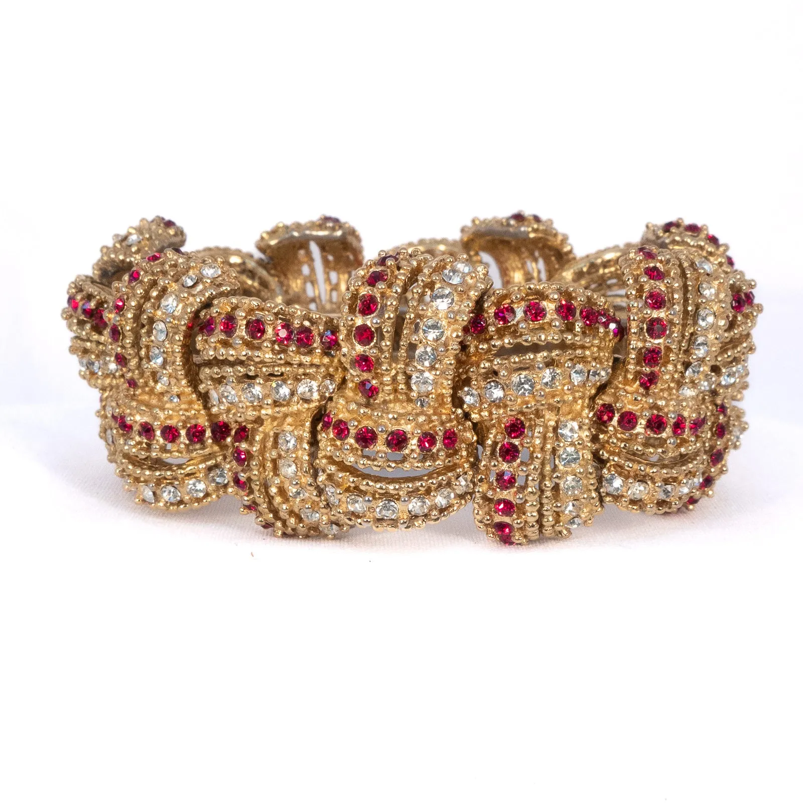 Boucher Red Rhinestone Bracelet and Earrings Set