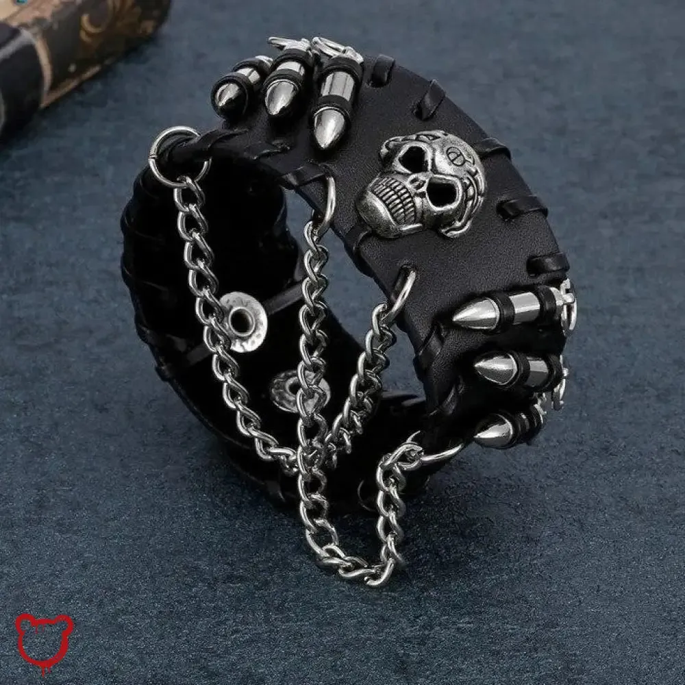 Bullet Wrist Band with Black Skull