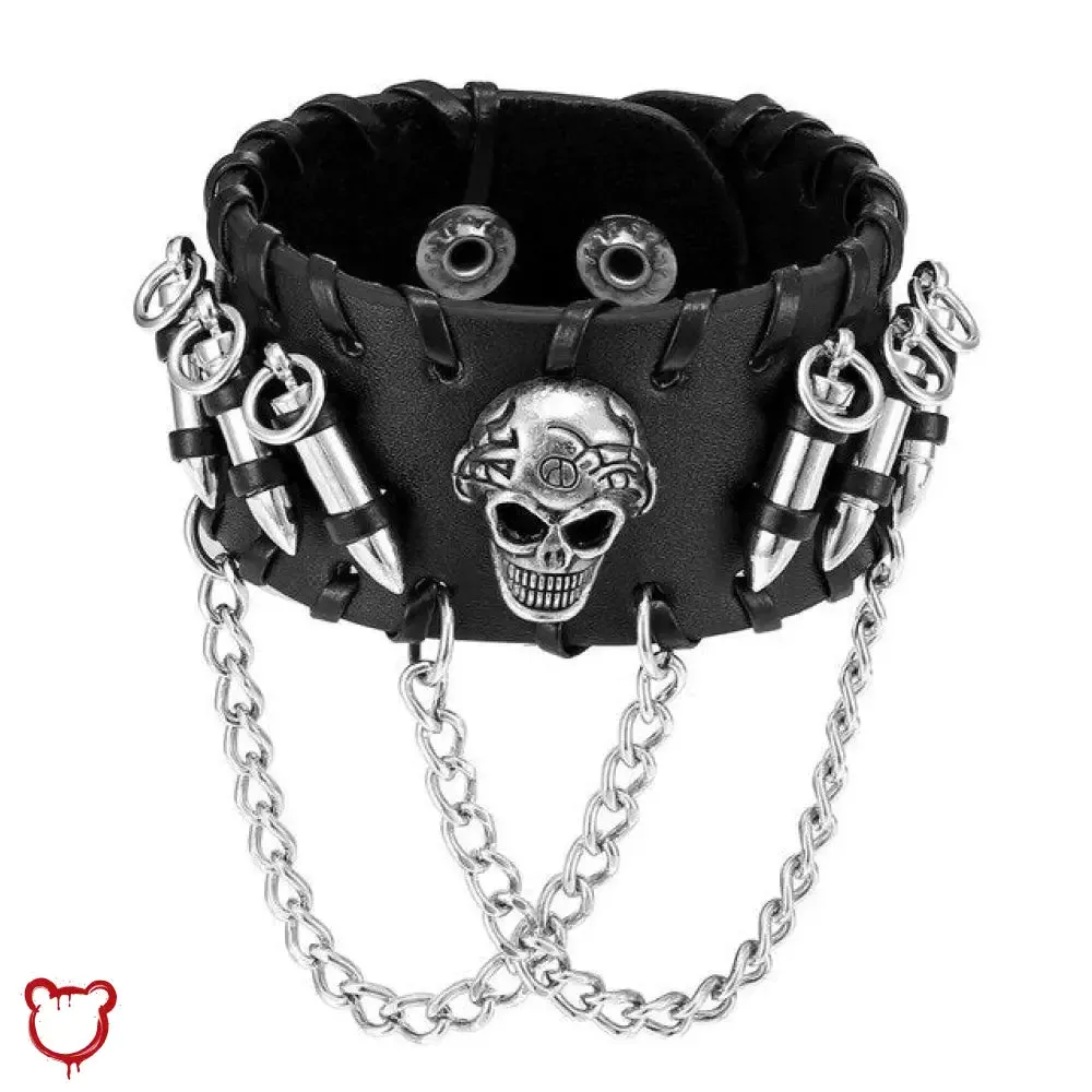 Bullet Wrist Band with Black Skull