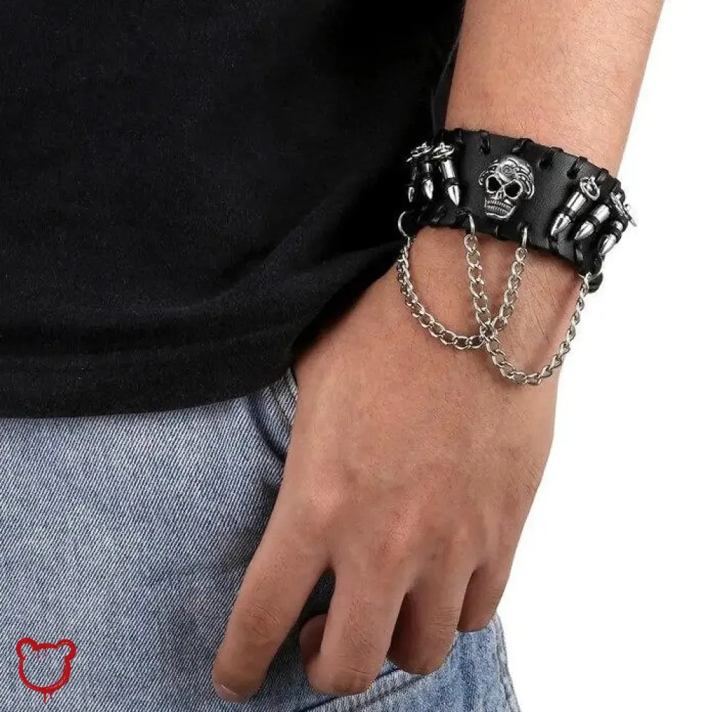 Bullet Wrist Band with Black Skull