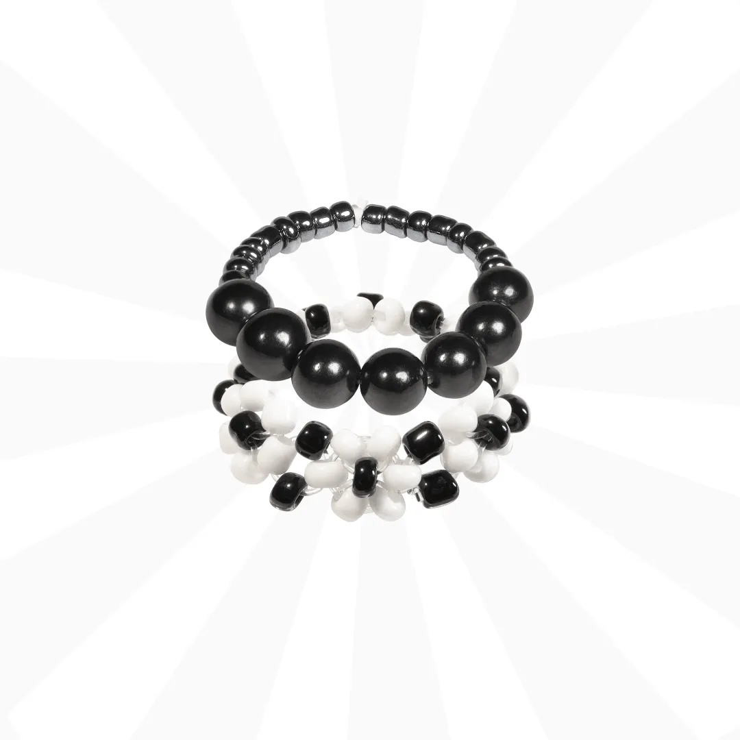 Bundle: Shungite & Flower Stretch Ring | 5G EMF Protection | Medium (6.5 - 8.5)