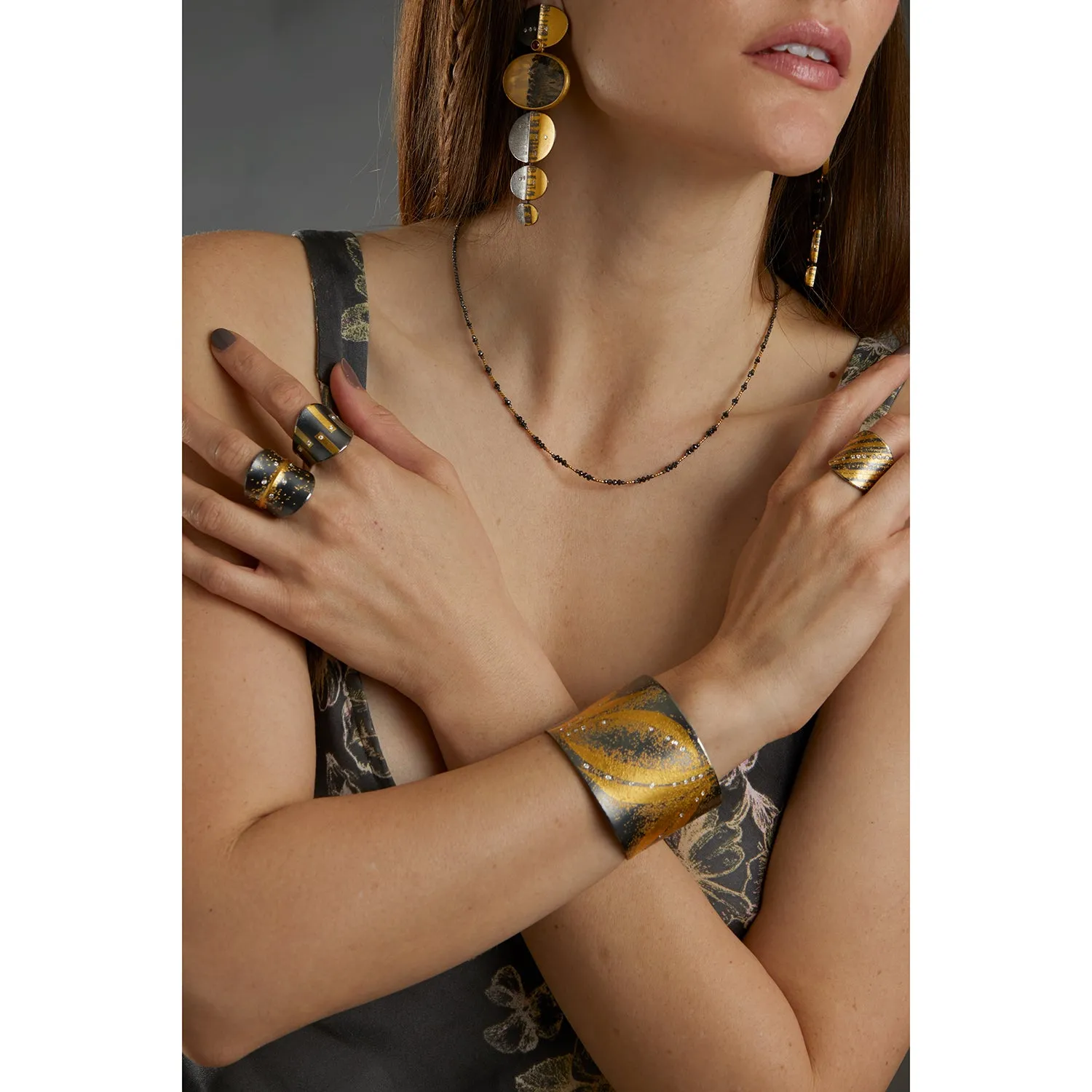Burma Gold, Black Diamonds & Silver Necklace