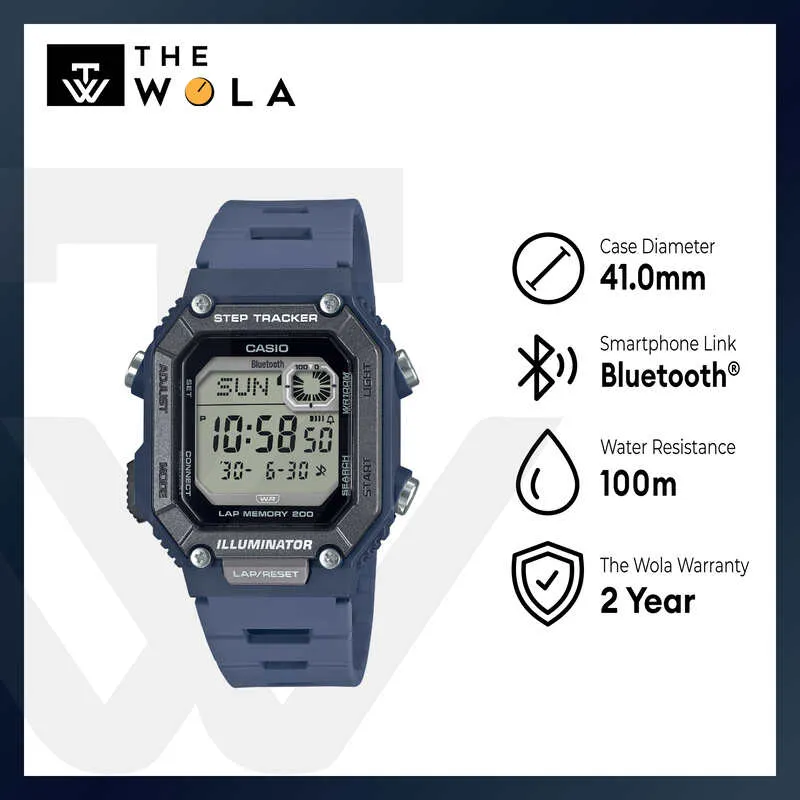 Casio WS-B1000-2A Men Digital Watch Blue Resin Strap w. Bluetooth