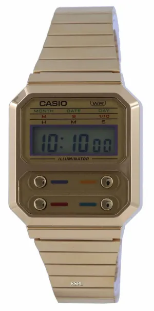 Casio Youth Vintage Stainless Steel Digital A100WEG-9A A100WEG-9 Womens Watch