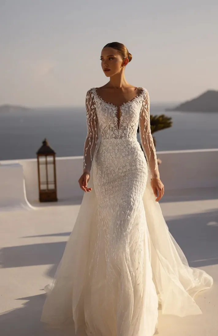 “Celestia” Beaded Illusion Lace Gown