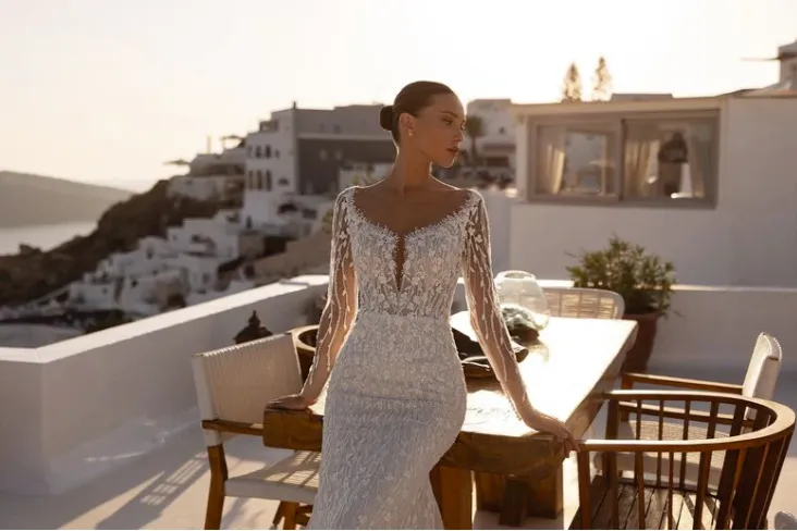 “Celestia” Beaded Illusion Lace Gown