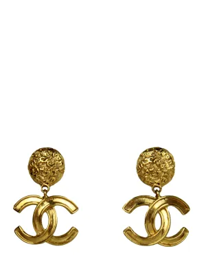 Chanel Vintage Gold Hanging CC Clip Earrings