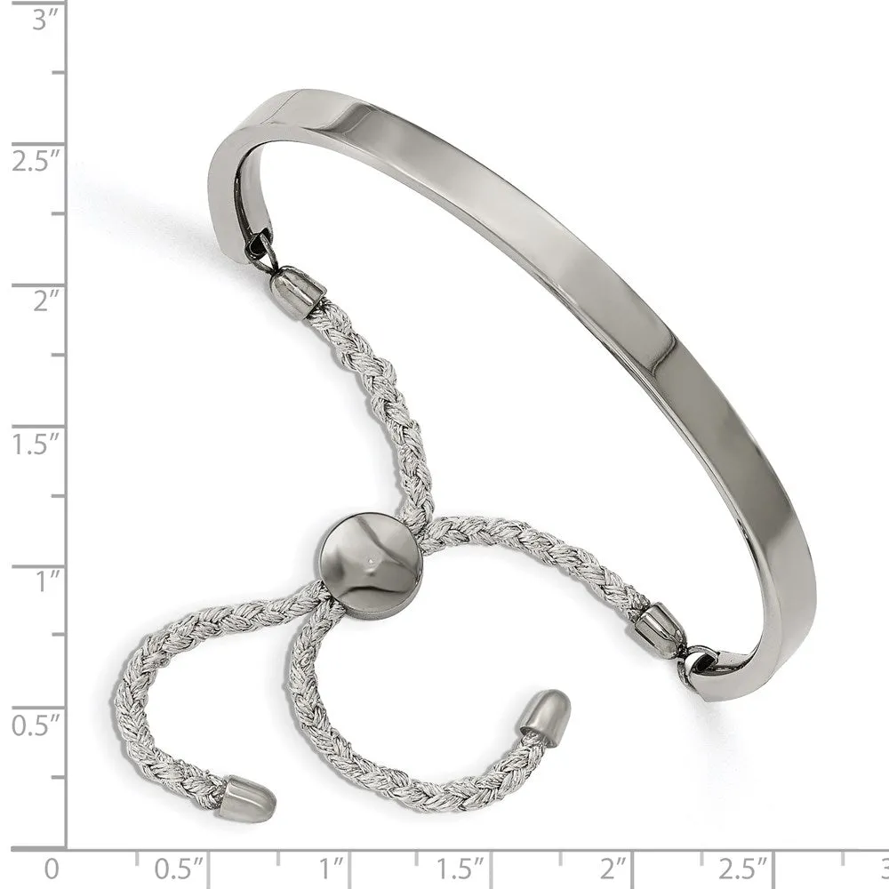 Chisel Stainless Steel Polished Bar Adjustable Fabric Cord Bangle Bracelet