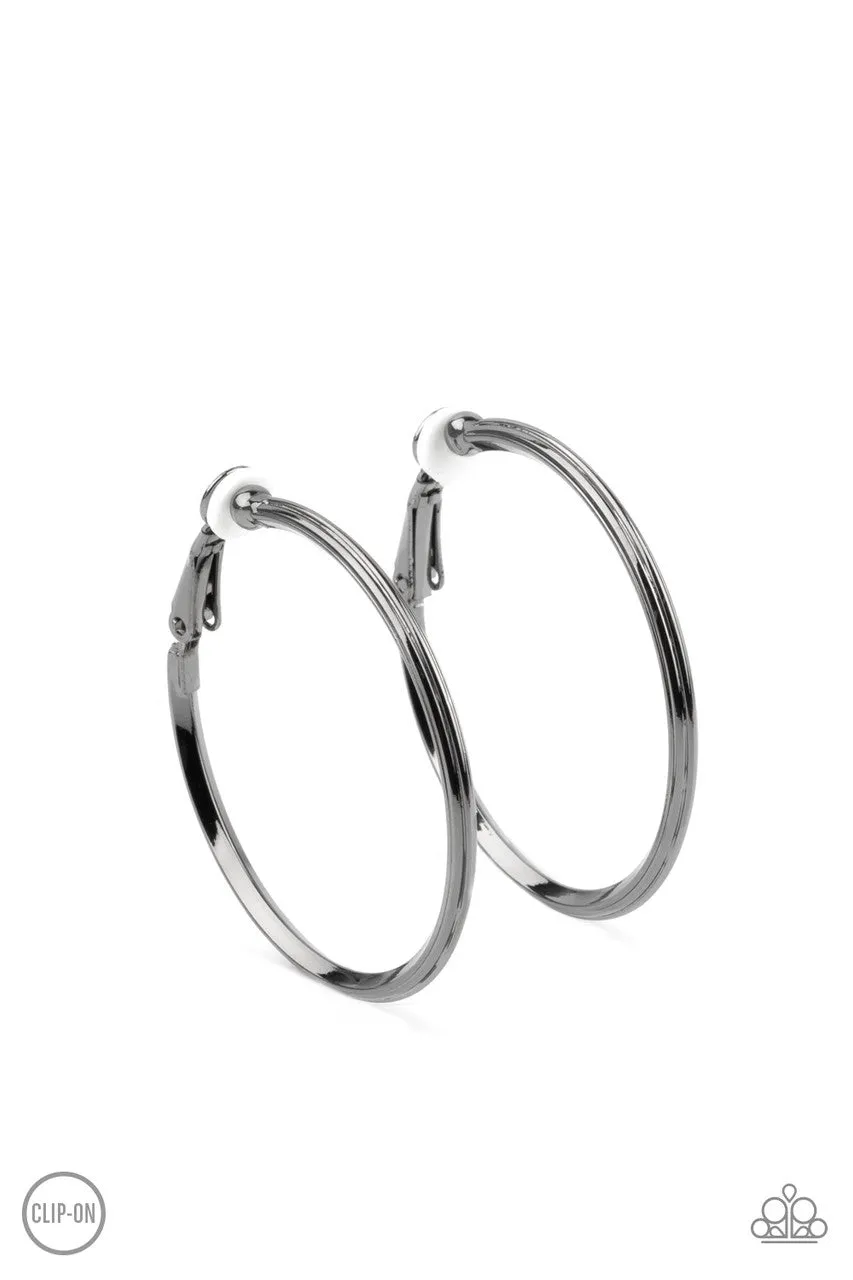 City Classic Black Paparazzi Clip-On Hoop Earrings