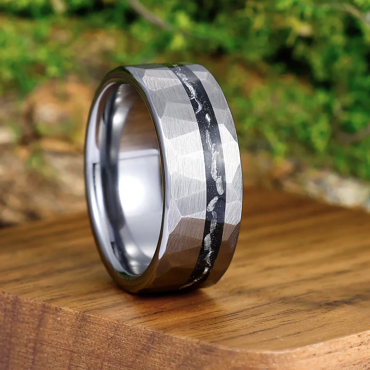 Classic Black Rutilated Quartz Leaf His And Hers Wedding Band Matching Tungsten Promise Engagement Couple Rings