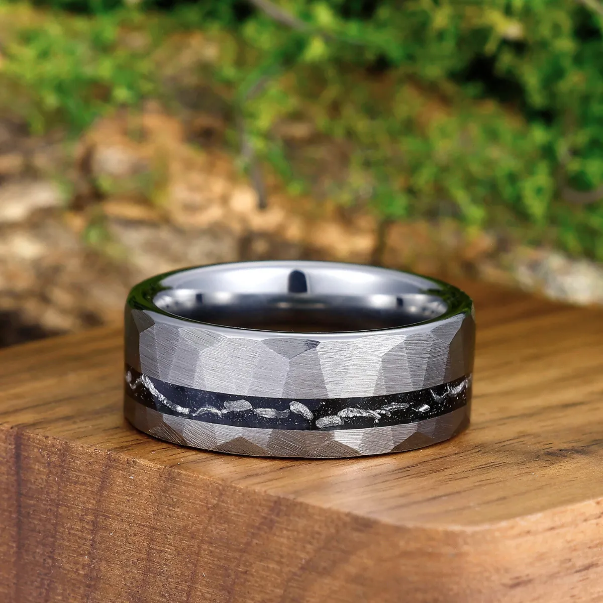 Classic Black Rutilated Quartz Leaf His And Hers Wedding Band Matching Tungsten Promise Engagement Couple Rings
