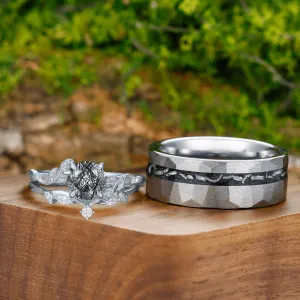 Classic Black Rutilated Quartz Leaf His And Hers Wedding Band Matching Tungsten Promise Engagement Couple Rings