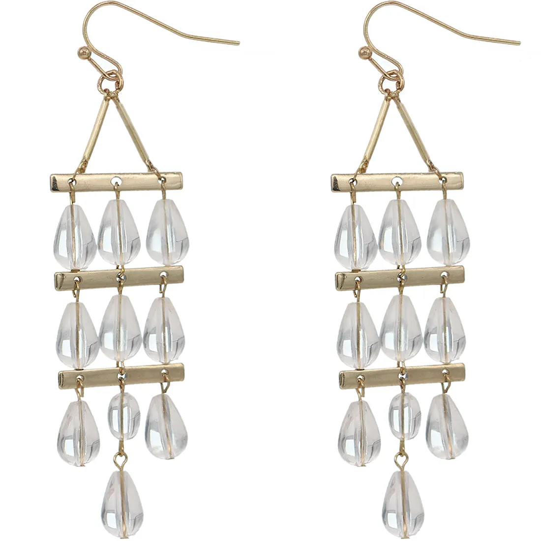 Clear 3 Tier Beaded Dangle Earrings
