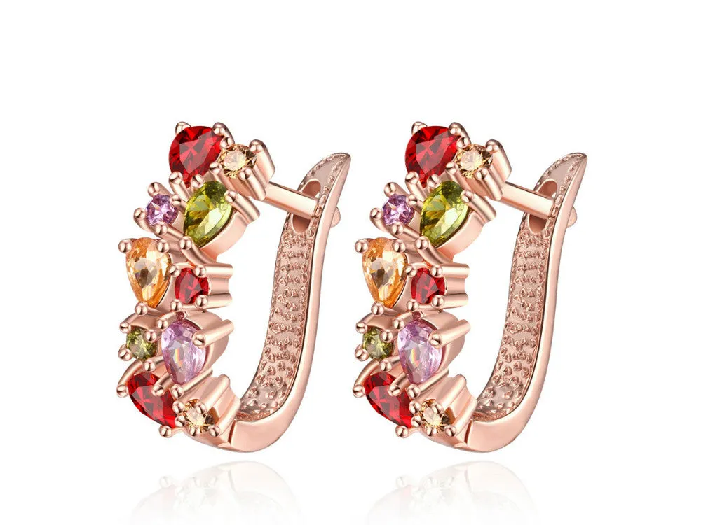 Clip earrings with multi color zircons plated with rose gold