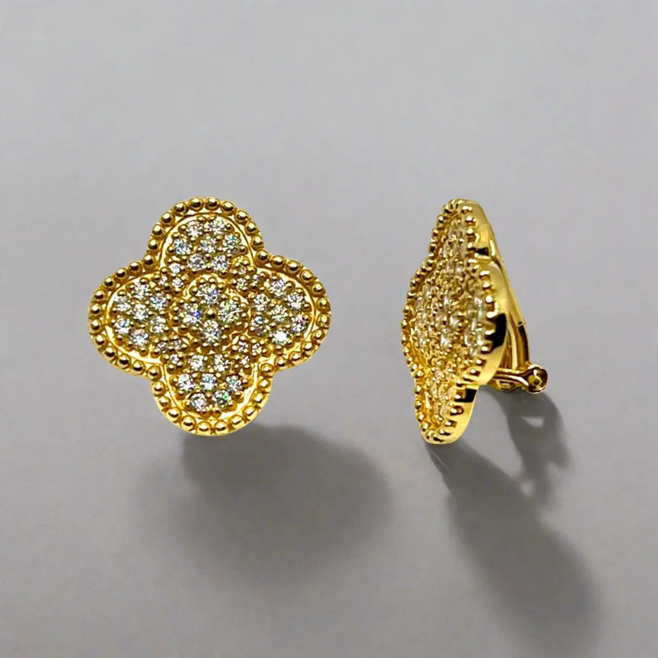 Clover Gold with Rhinestone Earrings
