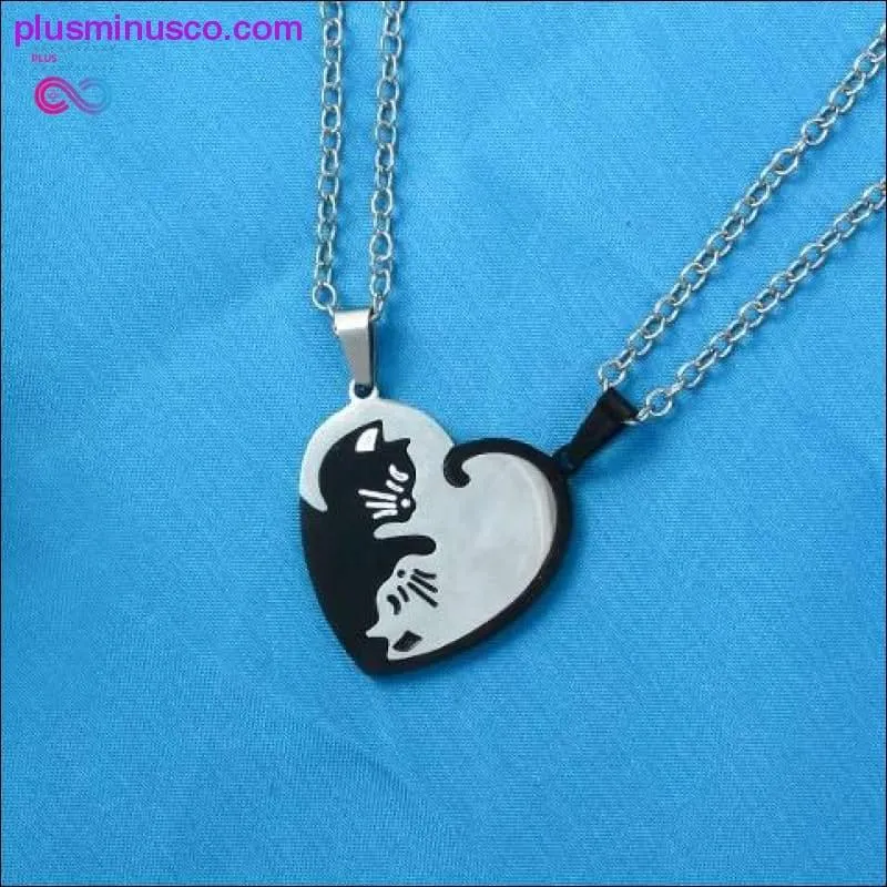 Couple heart necklace Cute Cartoon cat Pendant Necklace