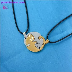 Couple heart necklace Cute Cartoon cat Pendant Necklace
