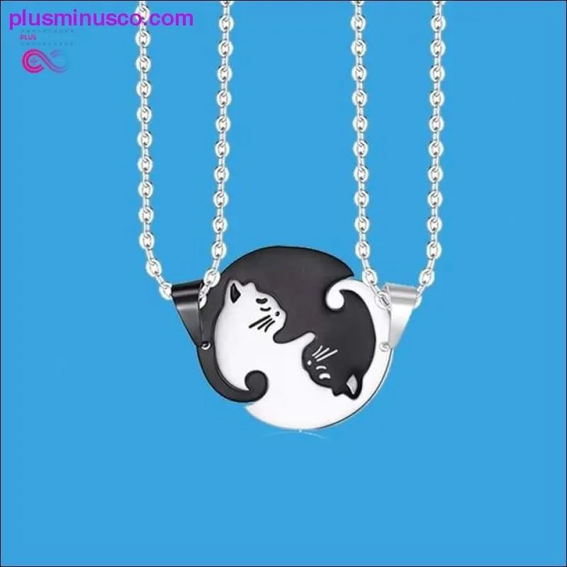 Couple heart necklace Cute Cartoon cat Pendant Necklace