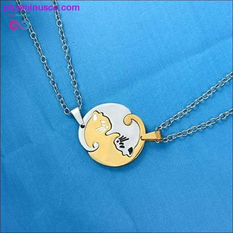 Couple heart necklace Cute Cartoon cat Pendant Necklace