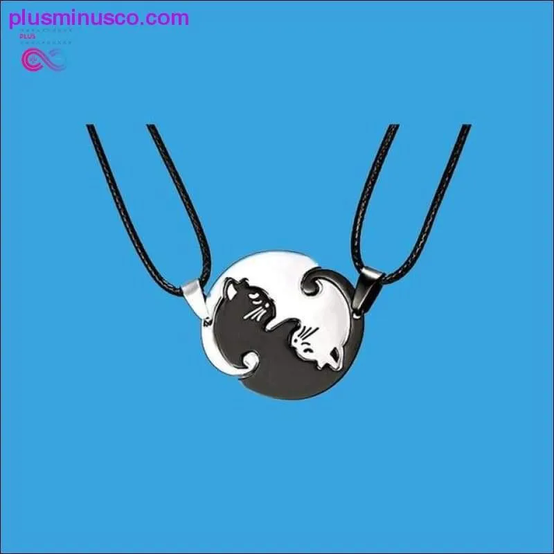 Couple heart necklace Cute Cartoon cat Pendant Necklace