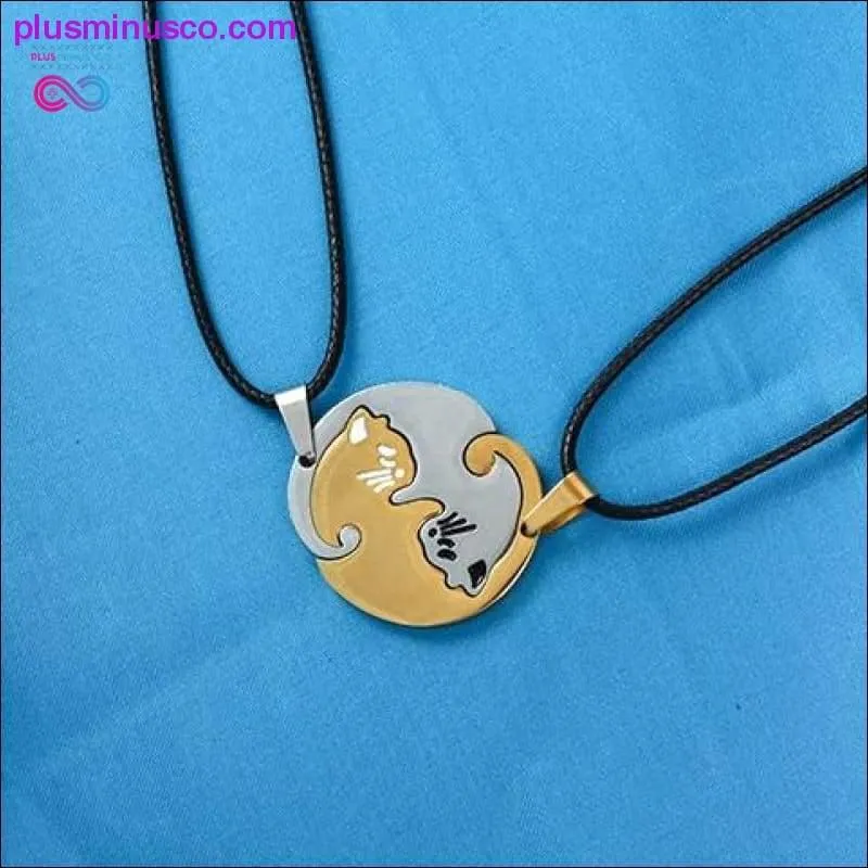 Couple heart necklace Cute Cartoon cat Pendant Necklace