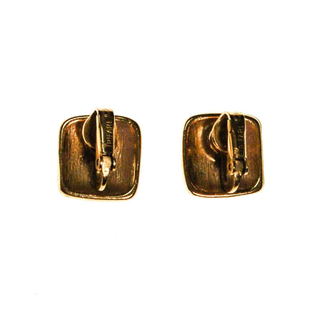 Crown Trifari Gold Tone Petite Square Earrings