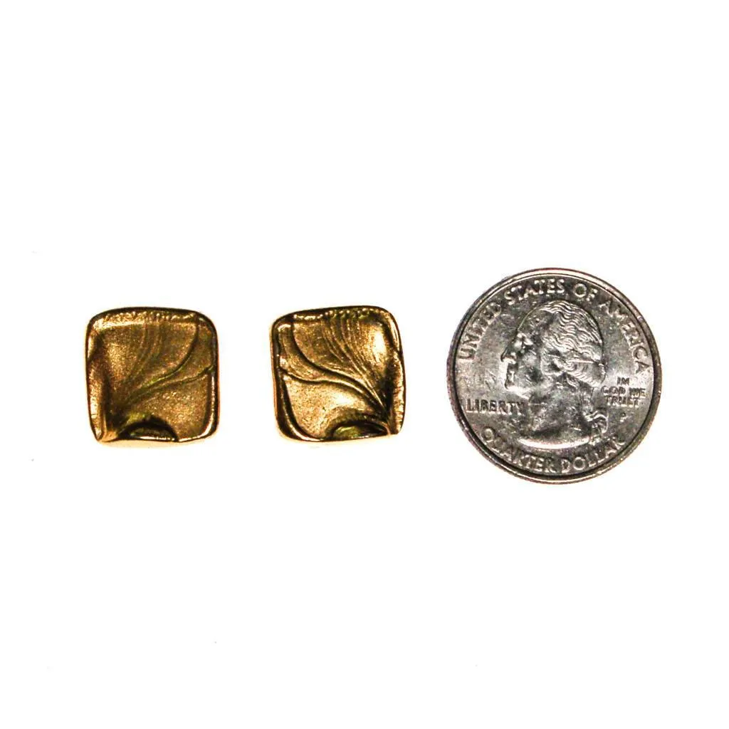 Crown Trifari Gold Tone Petite Square Earrings