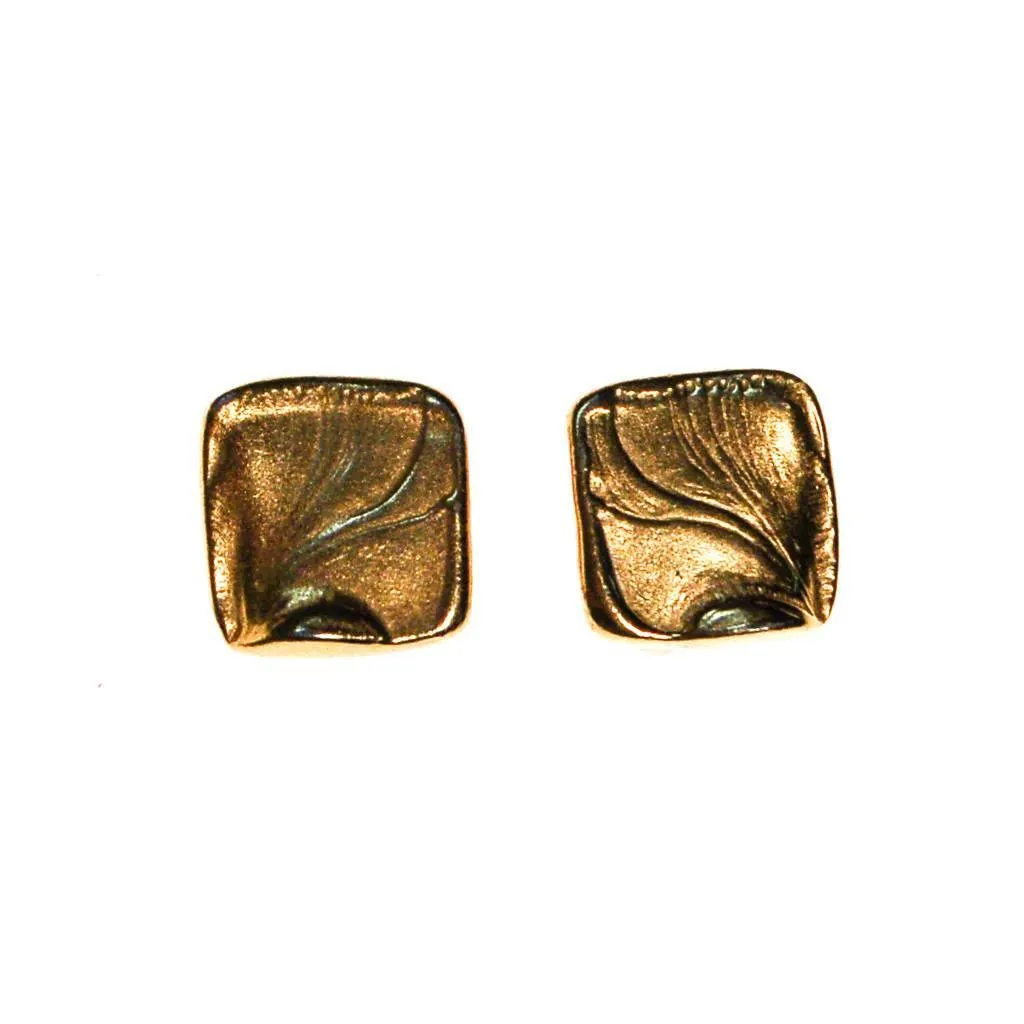 Crown Trifari Gold Tone Petite Square Earrings