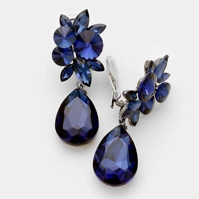 Crystal Montana Blue Teardrop Silver Clip On Earrings